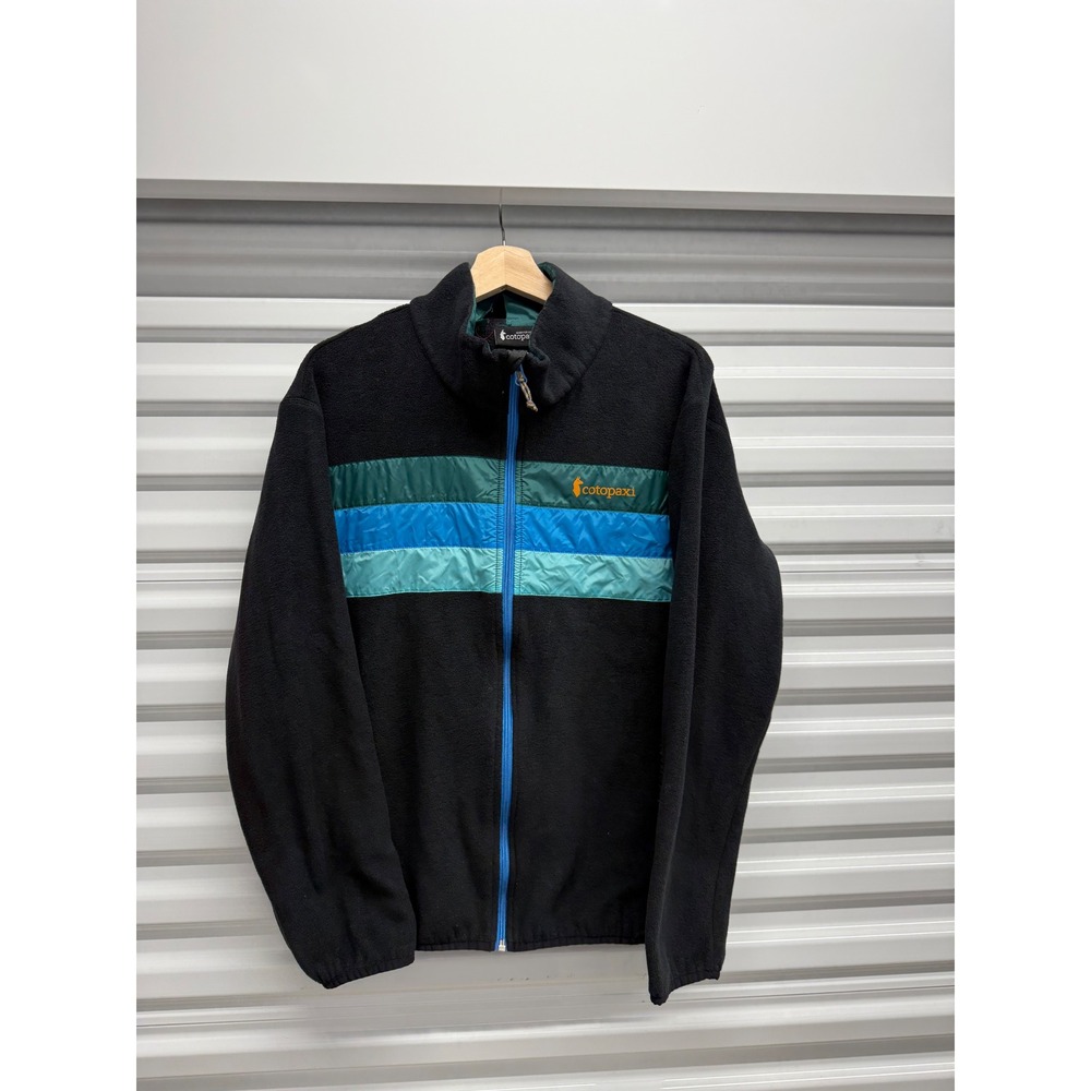 Cotopaxi Mens Fleece Full Zip Jacket Black Blue Teal Striped Size ML